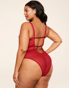 Rosie Dark Red Plus Crotchless Bodysuit, 1X-4X