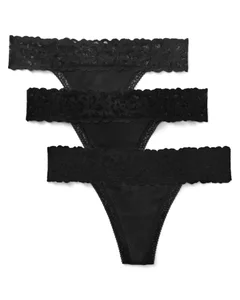 Kourtney Cotton Pack Thong Black 2 Thong Panties (Pack of 3), XS-XL