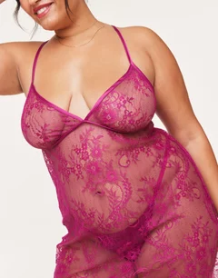 Addison Dark Pink Plus Unlined Babydoll, 1X-4X