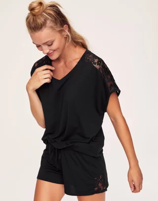 Jayne Black Pajama shirt and short set, XS-XL