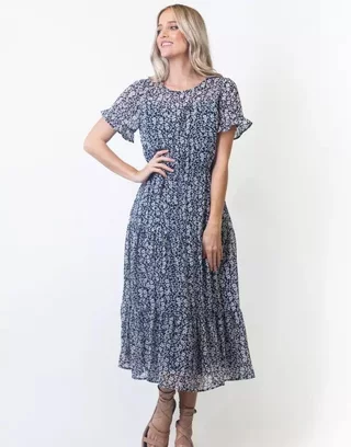 Jojo Dress Floral Blue Fit and Flare dress, XS-XL