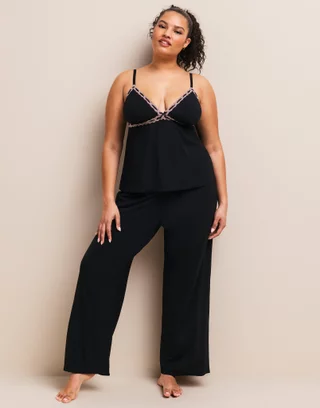 SweatyRocks Women's 2 Piece Lingerie Set Pajama Sets Ruffle Trim Tie