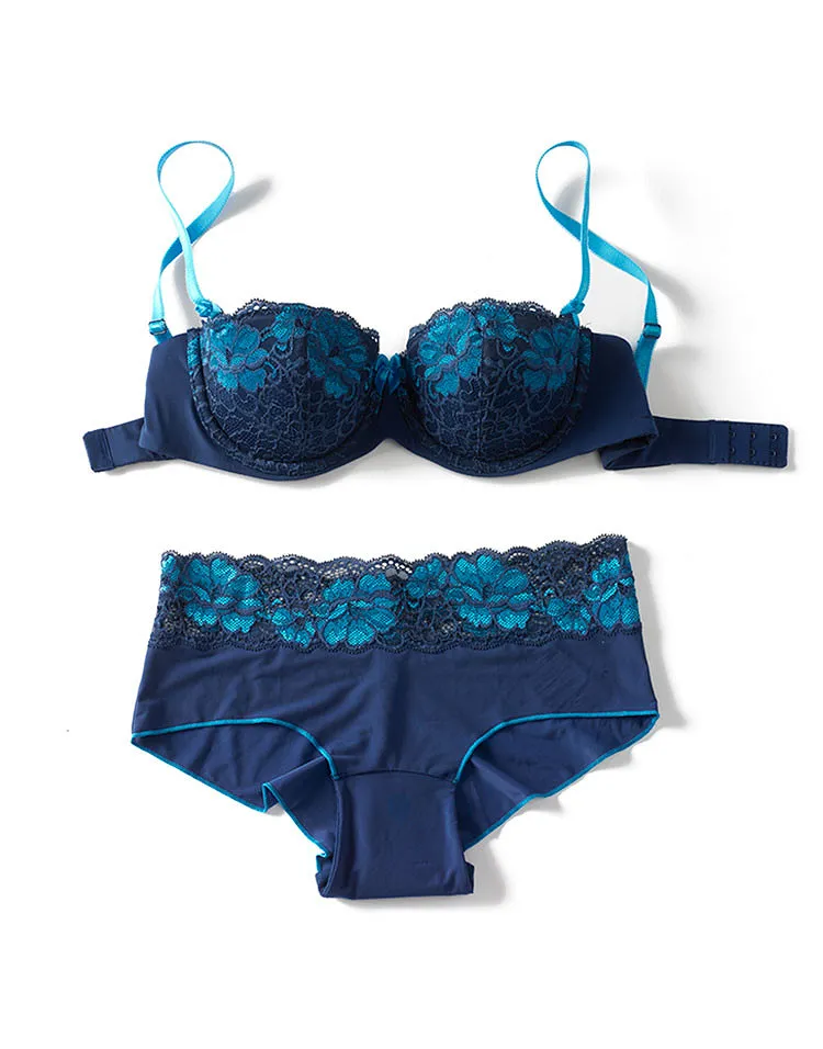 Gerda Dark Blue 2 Push Up bra and panty bundle Model 1