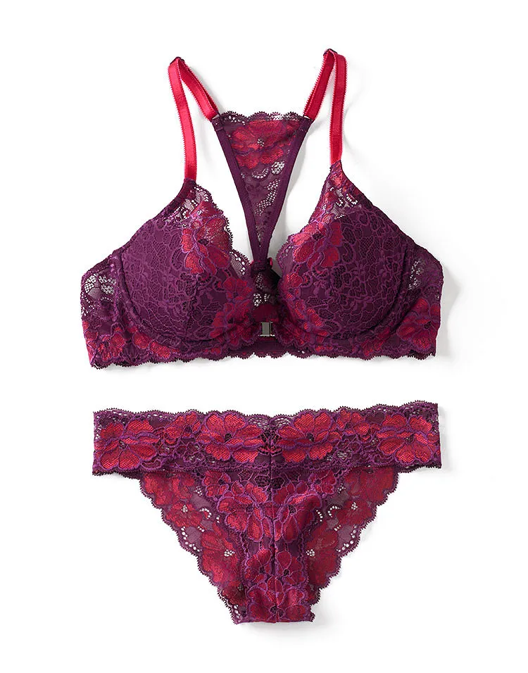 Reese Dark Purple Contour bra and panty bundle Model 1