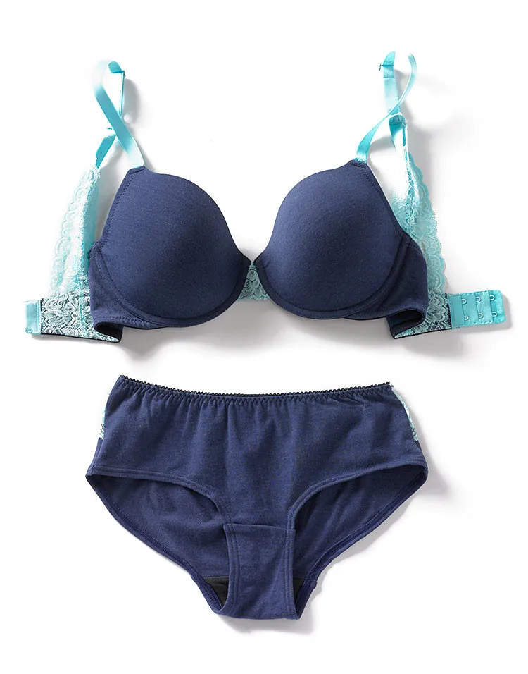 Zoya Dark Blue Plus Lightly Lined bra and panty bundle Model 5