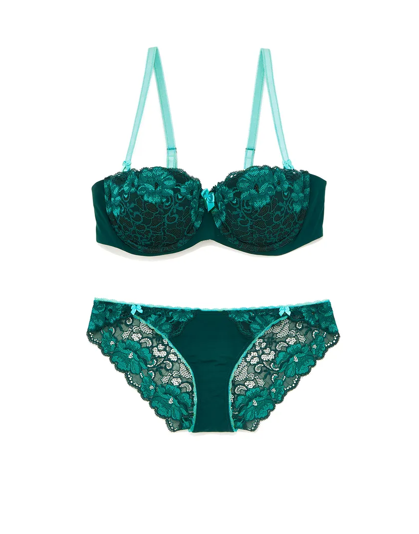 Gerda Dark Green Push Up bra and panty bundle Still 1
