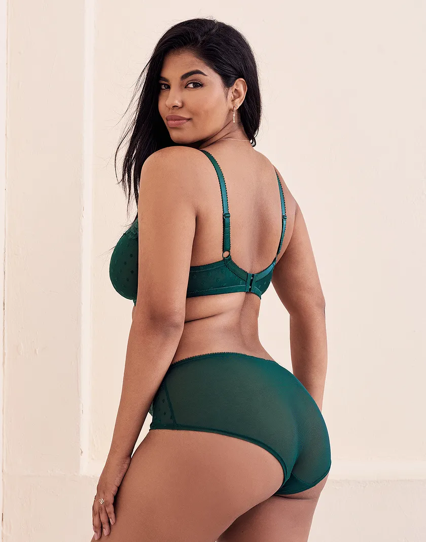 Leah Dark Green Plus Unlined bra and panty bundle Model 2