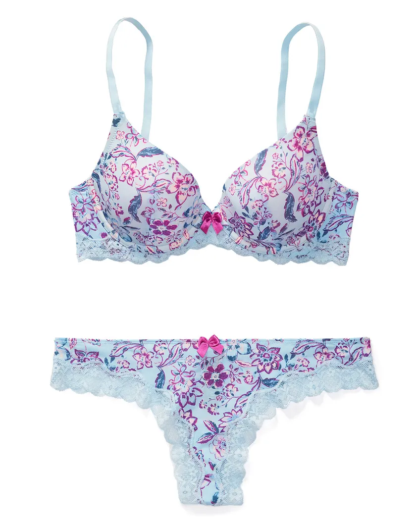 Kati Watercolor Blue Lightly Lined bra and panty bundle Still 1