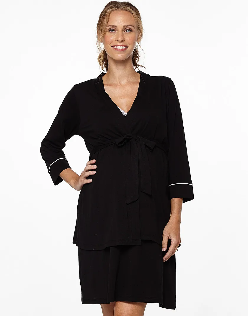 Lounge Chic Nightie & Robe Set Black sleepwear bundle Model 3