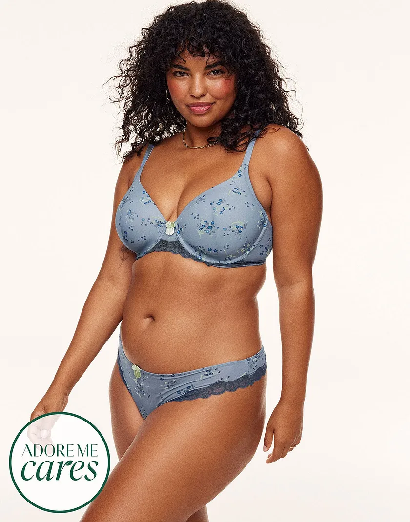 Nare Floral Blue 7 Plus Contour bra and panty bundle Model 2
